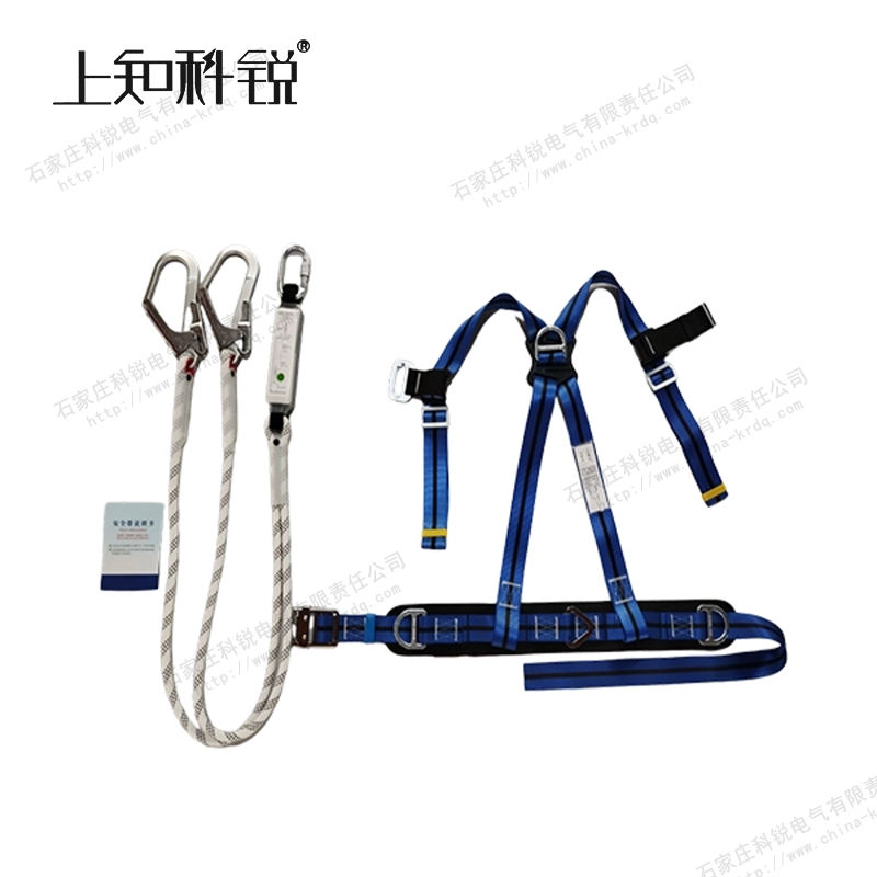 蓝色涤纶双背双保险双 大勾带缓冲包安全带